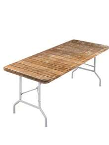 1pc Washable Outdoor Tablecloth - Polyester, With Elastic Edges, Rustic Wooden Board Design, Suitable For Camping, Picnics And Garden Parties, Vibrant Colors, Indoor/Outdoor Use, Picnic Tablecloth Beach Accessories With Elastic Edges, Picnic Accessories - Black - View 14