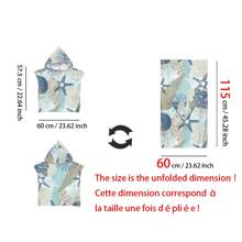 1 件海洋元素连帽印花斗篷、海星贝壳海葵印花沙滩巾、超柔软纤维沙滩毯和带帽沙滩巾二合一纽扣，解开纽扣即可变成沙滩毯、超强吸水毛巾，适合旅行、泳池、潜水、冲浪、瑜伽、露营 - 彩色 - 查看 19