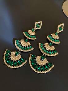 1 Đôi Hoa tai quạt cổ điển, Hoa tai dài thời trang Âu Mỹ phóng đại, Hoa tai nhiều lớp Thích hợp cho tiệc tùng/hẹn hò/sử dụng hàng ngày của phụ nữ - màu xanh lá - Xem 6