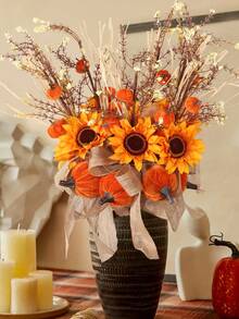 1/3pcs Artificial Branches With Pumpkins And Sunflowers, Orange, 1 Large Pumpkin, 3 Small Pumpkins, 1 Flower Head, PE Material, Artificial Flowers, Artificial Plants , Large Decorations, Centrepieces, Plastic Flowers, Room, Table, Garden Decorations Harvest Decorations, Halloween Home Decor Halloween Decor Room Decor - Multicolor - View 7
