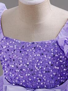 Girls' Floral Party Dress | 3D Embroidered Flowers On Sleeves & Hem With Sparkle Bodice | Special Occasion Gown For Birthday & School Events (2-7 Years) - 紫色 - 查看 4