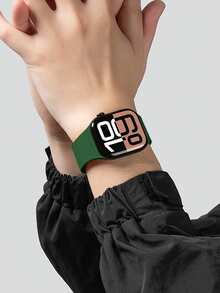 1条男女通用荔枝纹硅胶磁吸表带，兼容 42mm、38mm、40mm、41mm、44mm、45mm、46mm、49mm，时尚智能手表替换表带，适用于Series Ultra2、Ultra SE2、SE 11、10、9、8、7、6、5、4、3、2、1 - 綠色 - 查看 3