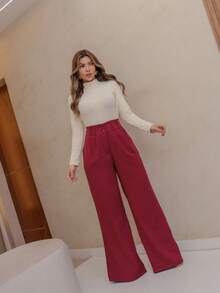 YING ZI Stone Mode Formal Tailored Wide Leg Trousers - 紅木色 - 查看 5
