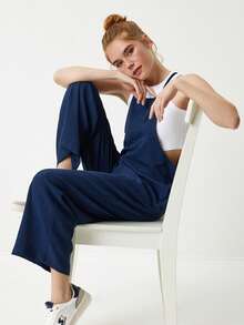Solid Color Casual Pocket Twist Vacation - Navy Blue - View 2