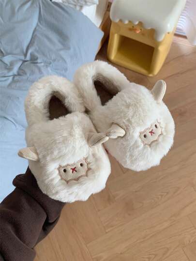 XIXITIAO 1 para miękkich pluszowych kapci z motywem owcy, modne kapcie dla par, grube, ciepłe, antypoślizgowe buty do noszenia w domu na zimę, urocze, puszyste kapcie domowe