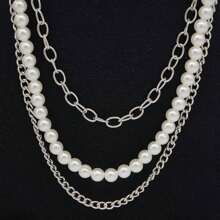 1 Set Multi-Layer Chains Faux Pearl Versatile Body Chain Punk Style Jeans Waist Chain - Silver - View 3