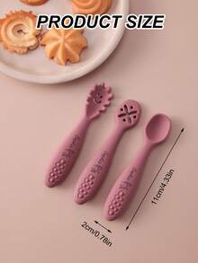 Juego de 3 piezas de vajilla para bebé con personalización de patrón y nombre, cuchara y tenedor de entrenamiento mini de silicona, herramientas de alimentación para bebé, artículos esenciales de vajilla - Multicolor - Ver 11