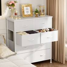 Dresser For Bedroom With 8 Drawers Tall Dresser & Chest Of Drawers Fabric Dresser With Wood Top And Sturdy Steel Frame - 白色 - 查看 3