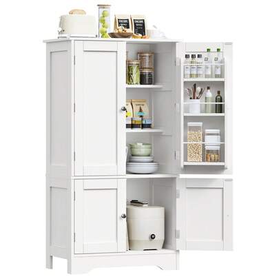 43'H Pantry Cabinet With 4 Doors, Kitchen Cabinet With 6 Door Shelves, Kitchen Pantry For Living Room, Dining Room, Bathroom, White