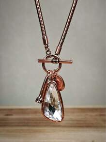 1 Stück asymmetrische Kristall elegante lange Pullover Kette Halskette