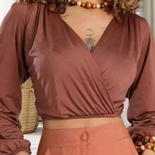 Women's Long Sleeve Wrap Top In Lightweight Suplex – One Size | Elegant, Comfortable, And Simple - Rust Brown - View 2