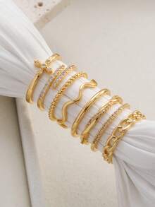 8Pcs 14K Gold Plated  Stackable Rings For Women Non-Tarnish Dainty  Wedding Bands, Engagement Rings Simple CZ Thumb Rings Sizes 4-11 - 金色 - 查看 5