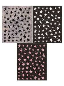 3件套黑白粉星形美甲贴纸爱心美甲饰品自粘滑块银色镀铬凝胶抛光贴花可爱美甲配件 - 彩色 - 查看 7