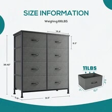 Dresser For Bedroom With 8 Drawers Tall Dresser & Chest Of Drawers Fabric Dresser With Wood Top And Sturdy Steel Frame - 灰色 - 查看 10