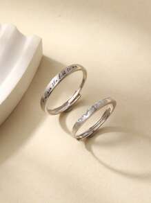BALMORA 1 对精致浪漫纯银 S925 拉丝工艺戒指情侣戒指套装，可调节开口设计，非常适合婚礼、订婚和周年纪念情人节告白礼物尺寸适合 7-10 岁