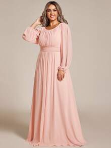 EVERPRETTY Plus Size Elegant Romantic A-Line Long Sleeve Pink Bridesmaid Dress, Formal Party Dress For Autumn Wedding Guest Spring - Baby Pink - View 6