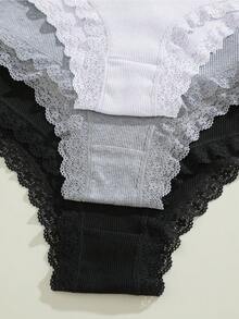 3pcs/Set Cotton Solid Color Lace Patchwork Bow Design Criss-Cross Back Breathable Sexy Women's Underwear Set