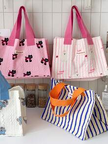 1 Stück süße Cartoon Lunchbox Tragetasche mit großer Kapazität, Lebensmitteltasche mit Griff, blau gestreifter Muster, Camping Snack Aufbewahrungstasche, Lebensmittelbehälter Aufbewahrungstasche, niedliche Lunch-Tasche, Picknick Snack-Tasche, Camping Lebensmittel Aufbewahrungstasche, tragbare Lunchbox-Tasche, Picknick-Zubehör, Schul-Zubehör, Reise-Zubehör, Klassenzimmer-Organizer-Taschen, Haushaltswaren, Geschenke für Lehrer, Freunde und Familie, Lunch-Tasche für Frauen, Lunchbox für die Schule