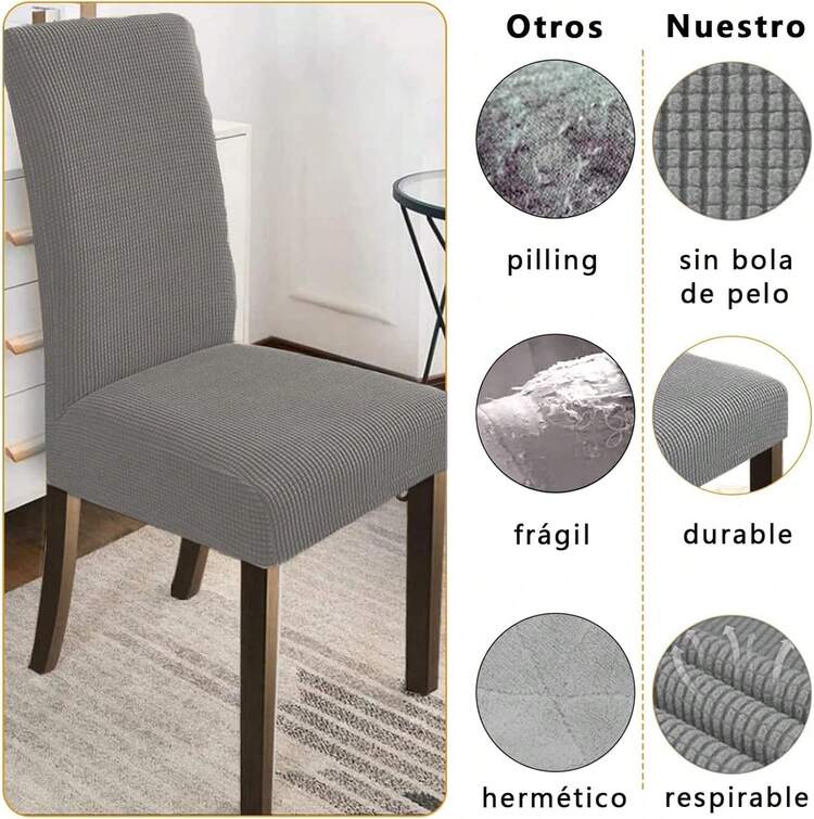 6 Piezas Fundas para sillas Comedor Fundas de Silla Elásticas Antideslizantes Protector de Silla Cubre Lavables para Banquetes Hogar Restaurante Hotel Gris - Gris - Añade 4