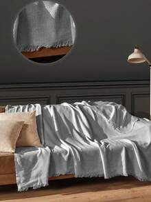 Non-Slip Tassel Sofa Cover – 100% Cotton – 170*200 Cm – Soft And Comfortable, Made In Türkiye - Grey - View 3