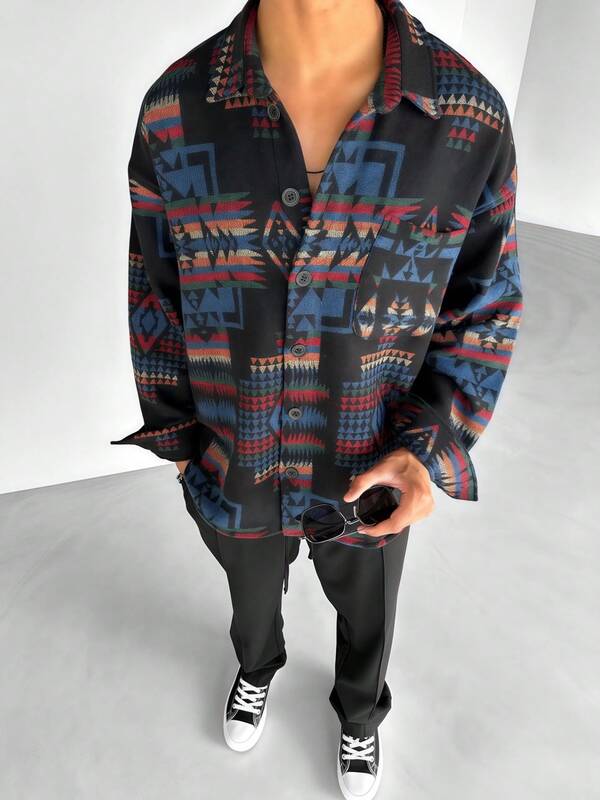 Vintage Long Sleeve Single Breasted Shirt, Casual American, Fall