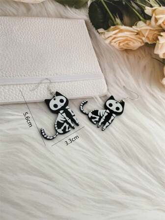 1对个性化亚克力印花骷髅猫吊坠耳环（女士款）