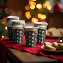 20/50 包一次性纸咖啡杯、圣诞派对用品、零食杯、9 盎司茶杯和水杯（适用于餐厅和派对）、圣诞树 - 彩色 - 查看 2