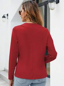 Áo khoác nữ tay dài hở phía trước màu trơn, thường ngày, mùa xuân/thu - Đỏ - Xem 3