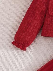 2 件套女孩生日派对礼物，时尚 3D 印花夹克和条纹蝴蝶结网眼吊带裙 - 紅色 - 查看 4