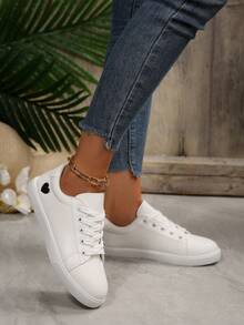 2025 Spring New Women's White Student Sneakers, Fashion Versatile Casual Sports Shoes, Ins Skateboard Shoes - White - View 5