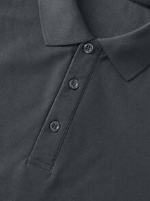 Men's Letter Print Short Sleeve Casual Commuter Polo Shirt - Dark Grey - View 5