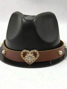 1 件豹纹西部牛仔帽，采用毛毡材质制成，配有可拆卸心形装饰带，印花设计，适合日常佩戴和万圣节圣诞节场合 - 豹紋 - 查看 9