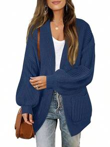 MEROKEETY Women's 2025 Open Front Chunky Cardigans Lantern Long Sleeve Oversized Knit Outwear With Pocket