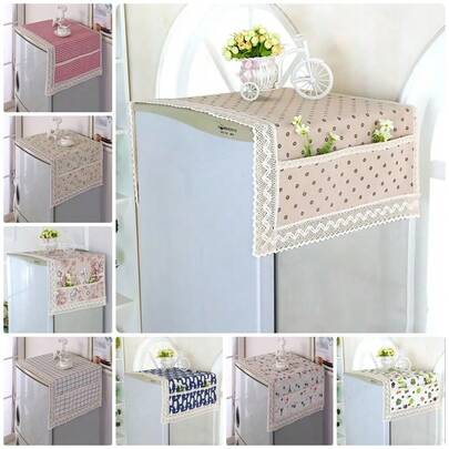 1 件 55x120cm 棉麻防尘罩冰箱罩洗衣机巾防尘冰箱布冰箱保护罩带储物袋