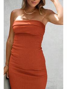 Women's Summer Bodycon Maxi Tube Dress Ribbed Strapless Side Slit Long Going Out Casual Elegant Party DressesHalloween Christmas New Year - 鐵鏽紅 - 查看 5