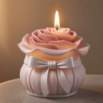 1pc Special Rose Basket Candle Silicone Mold - A Unique Combination Design Of Roses And Bows, Suitable For Handcrafted DIY Decorative Item Creation, Ideal For Handcrafted Art Creation, Scented Candle Making, Soap Making, And Resin Pouring. It Can Serve As A Unique Festival Gift And Birthday Present