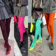 1双/4双装女士纯色丝绒连裤袜,120D防勾丝,性感保暖,糖果色系,适合春秋季穿着,舒适透气 - 彩色 - 查看 4