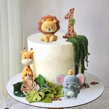 2pcs/8pcs Cake Topper Wild Animals-Lion Elephant Giraffe Monkey Cake Jungle Animals Wild One Cake Topper Birthday Party Decoration