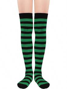 Womens Thigh High Socks Striped High Knee Socks Knee High Socks For Cosplay Long Socks Over The Knee Leg Warmers - Xanh đen - Xem 1
