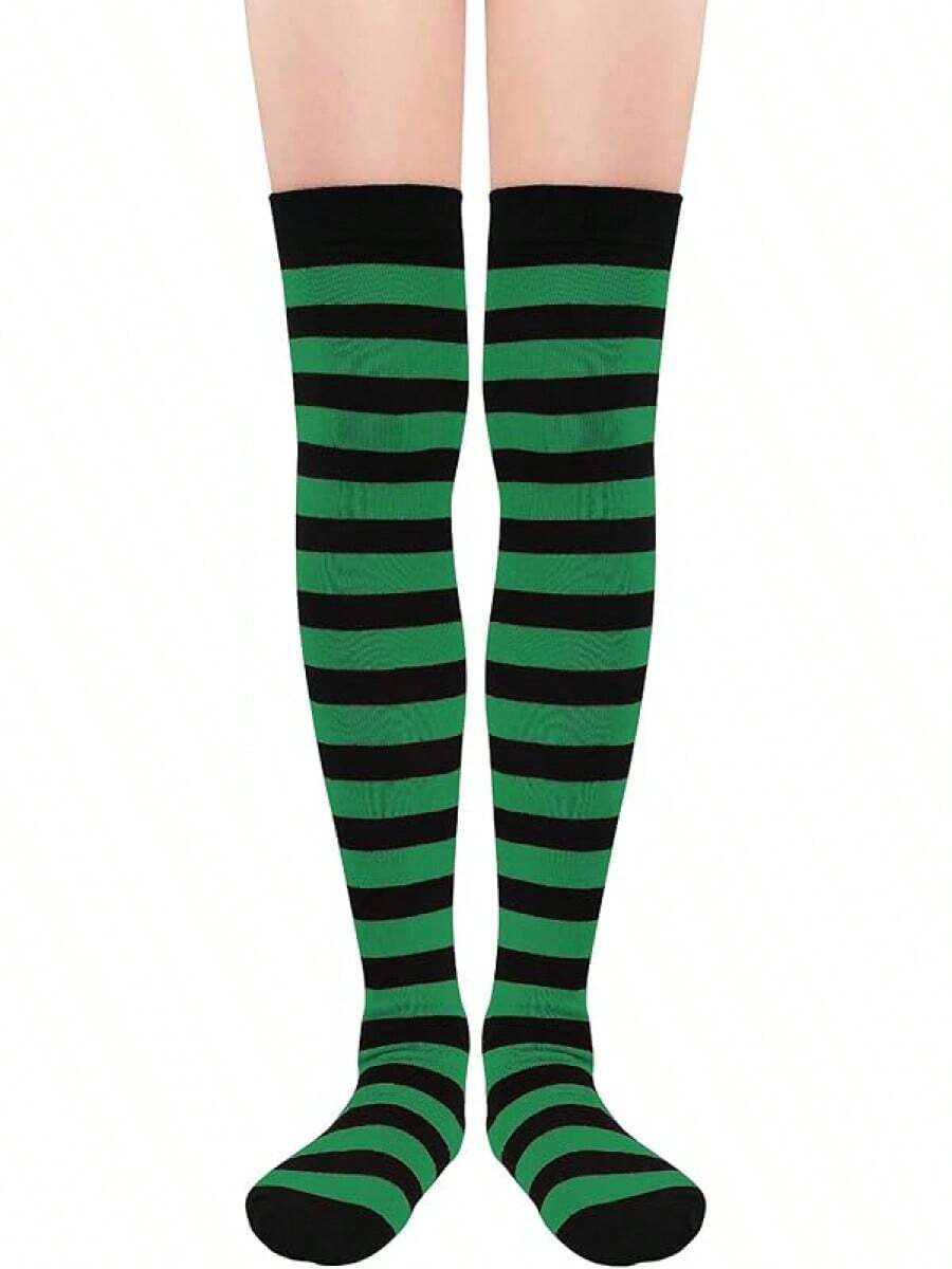 Womens Thigh High Socks Striped High Knee Socks Knee High Socks For Cosplay Long Socks Over The Knee Leg Warmers - Xanh đen - Xem 1