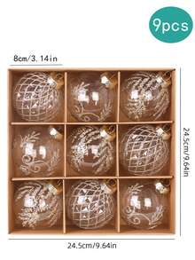 9 Pcs Christmas Baubles - Clear Christmas Tree Baubles, 8cm Painted Holiday Wedding Bauble Set | Shatterproof Ornaments For Christmas Tree Decoration, Premium Hanging Tree Pendant Ornaments For Decor,Transparent Christmas Balls, Christmas Tree Pendants, Christmas Tree Decorations Christmas Decorations Winter Room Decor Christmas Decorations Home Christmas Gifts Christmas Decor - Multicolor - View 3