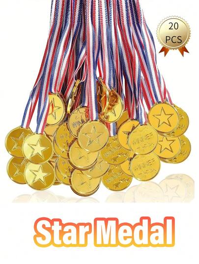 20 枚金星奖牌，耐用聚乙烯材质，适用于体育奖励、永久奖励、比赛奖品、派对礼物、活动装饰，直径 1.4 英寸。