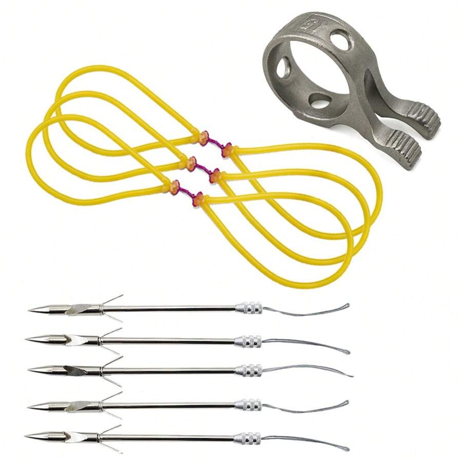 1 Set Outdoor Fishing Tools, Stainless Steel Fish Spear With Slingshot Accessories, Hunting Fishing Gear, Gift For Men And Women
