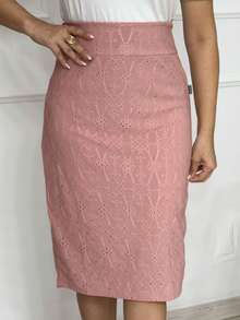 Women's Straight Midi Skirt In Laise Lined With Back Slit And Rear Zipper Simple Elegant Evangelical Fashion Wedding - Rusty Rose - View 1