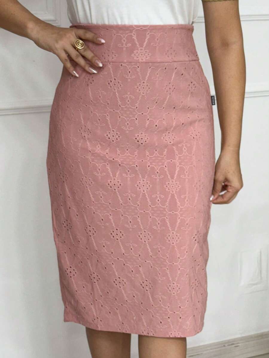 Women's Straight Midi Skirt In Laise Lined With Back Slit And Rear Zipper Simple Elegant Evangelical Fashion Wedding - Rusty Rose - View 1