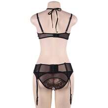 Oh Yeah Lover Schwarzes Neckholder-Dessous-Set mit Strumpfband
