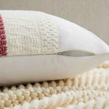 Minimalist Cotton Farmhouse Pillow Covers, Textured Weave In Light And Deep Hues, Cozy Living Room And Bedroom Accent Pieces - Natural White/Contrast/Dusty Pink - View 3