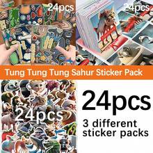 24 件 Tung Tung Tung Sahur 动物娃娃贴纸包 - 耐用防水乙烯基贴花，适用于滑板、笔记本电脑和自行车 | 易剥离粘贴，防褪色卡通图案，DIY 面部敷料贴纸，非常适合派对礼物、学校礼物、节日礼品袋、毛绒玩具贴纸、Huto 玩具、Tangu 主题、Tralala 模型珠宝、Sahur 主题、Tralero、意大利脑腐烂 - 彩色 - 查看 2