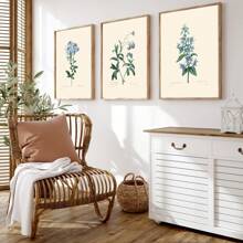 6-Piece Unframed Blue Botanical Flower Canvas Art: Modern & Minimalist Wall Decor For Indoor/Outdoor Spaces, Bedroom, Home Office & Restaurants,2D Flat Print Poster, Frameless Painting