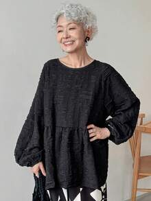 FRIFUL Women's Casual Solid Color Textured Loose Sweatshirt, Autumn,Long Sleeve Tops,Ruffle